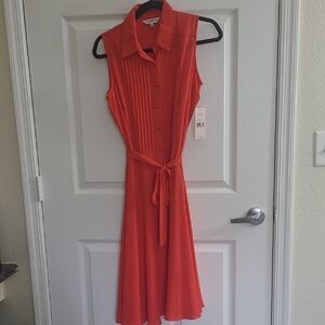 Nanette Lepore Orange Pleated Midi Sundress